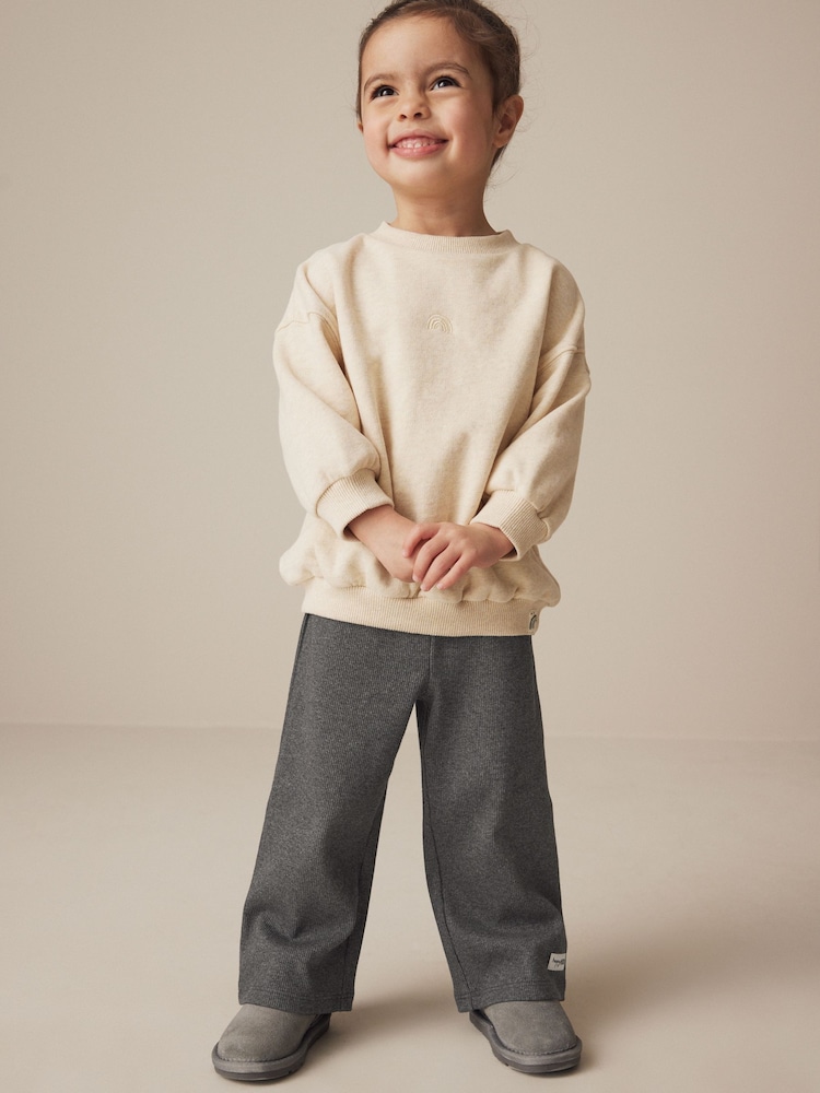 Charcoal Grey Ribbed Wide Leg Trousers (3mths-7yrs) - Image 2 of 7