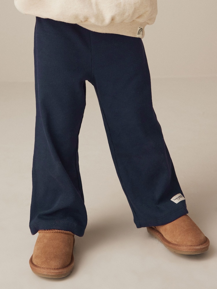 Navy Ribbed Wide Leg Trousers (3mths-7yrs) - Image 1 of 5