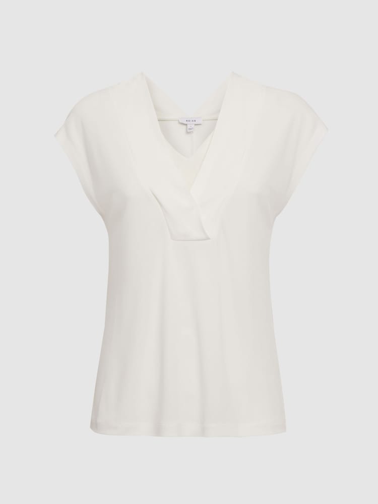 Reiss Ivory Bonnie Layered V-Neck T-Shirt - Image 2 of 5