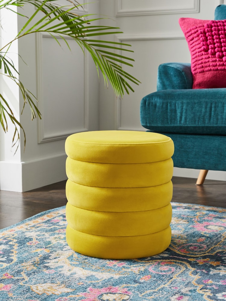 Soft Velvet Chartreuse Yellow Stella Ribbed Storage Stool - Image 1 of 8