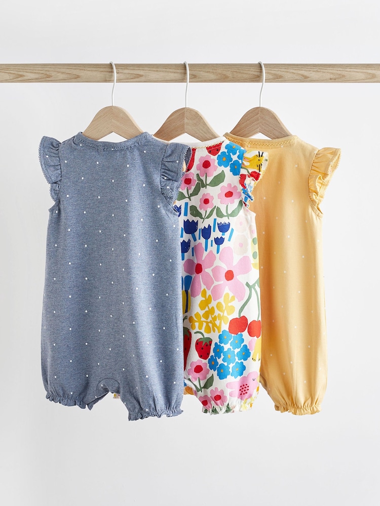 Blue/ Yellow Character Baby Rompers 3 Pack - Image 2 of 10