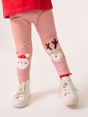 Red Stripe Christmas Santa Embellished Leggings (3mths-7yrs) - Image 1 of 7