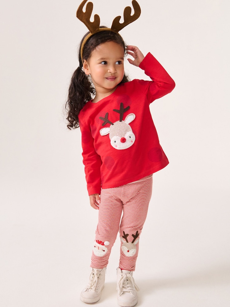 Red Stripe Christmas Santa Embellished Leggings (3mths-7yrs) - Image 2 of 7