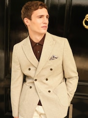 Neutral Double Breasted Wool Blend Dogtooth Blazer - Image 1 of 9