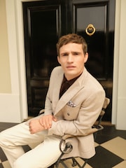 Neutral Double Breasted Wool Blend Dogtooth Blazer - Image 2 of 9