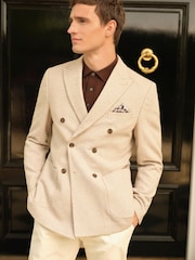 Neutral Double Breasted Wool Blend Dogtooth Blazer - Image 3 of 9