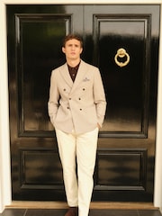 Neutral Double Breasted Wool Blend Dogtooth Blazer - Image 4 of 9