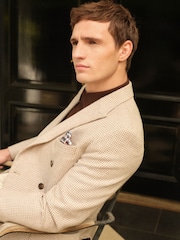 Neutral Double Breasted Wool Blend Dogtooth Blazer - Image 5 of 9