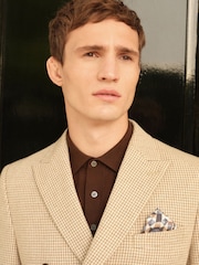 Neutral Double Breasted Wool Blend Dogtooth Blazer - Image 8 of 9