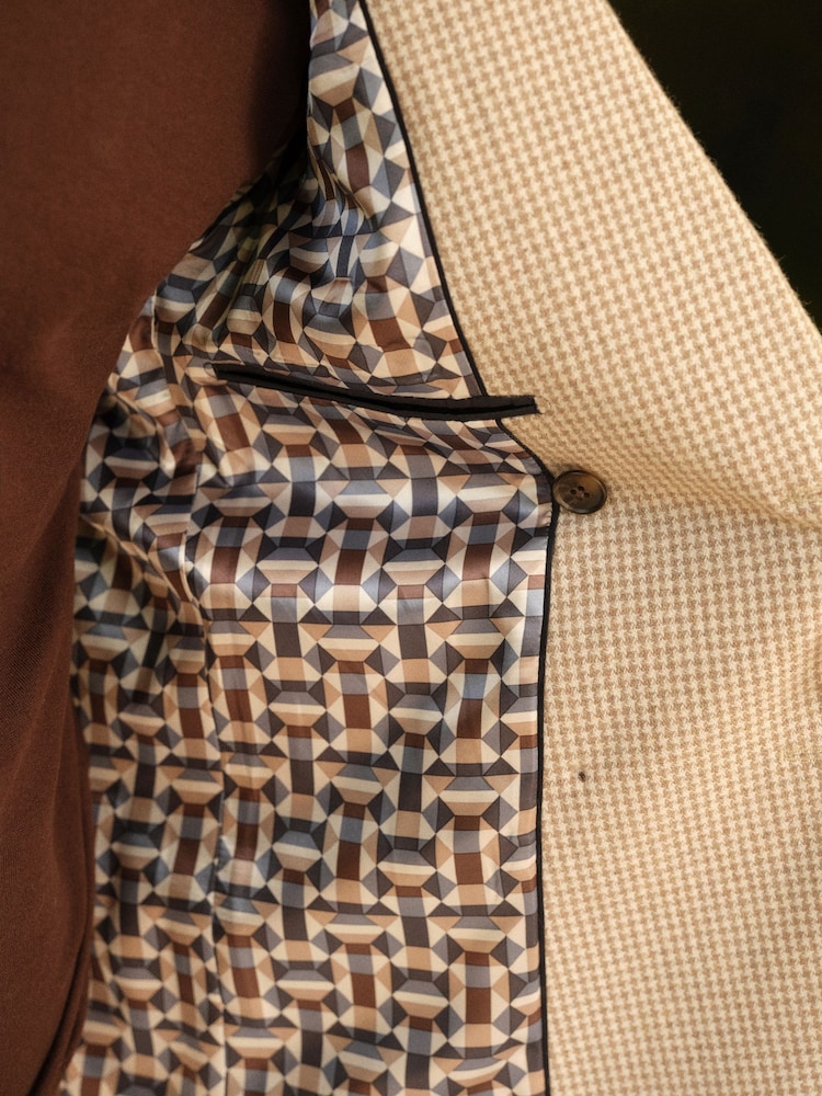 Neutral Double Breasted Wool Blend Dogtooth Blazer - Image 9 of 9