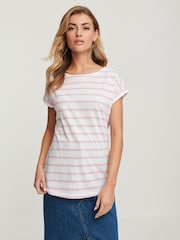 Pink Stripe Cap Sleeve T-Shirt Top - Image 1 of 7