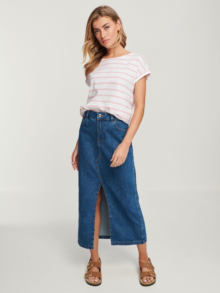 Pink Stripe Cap Sleeve T-Shirt Top - Image 2 of 7
