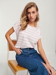 Pink Stripe Cap Sleeve T-Shirt Top - Image 3 of 7