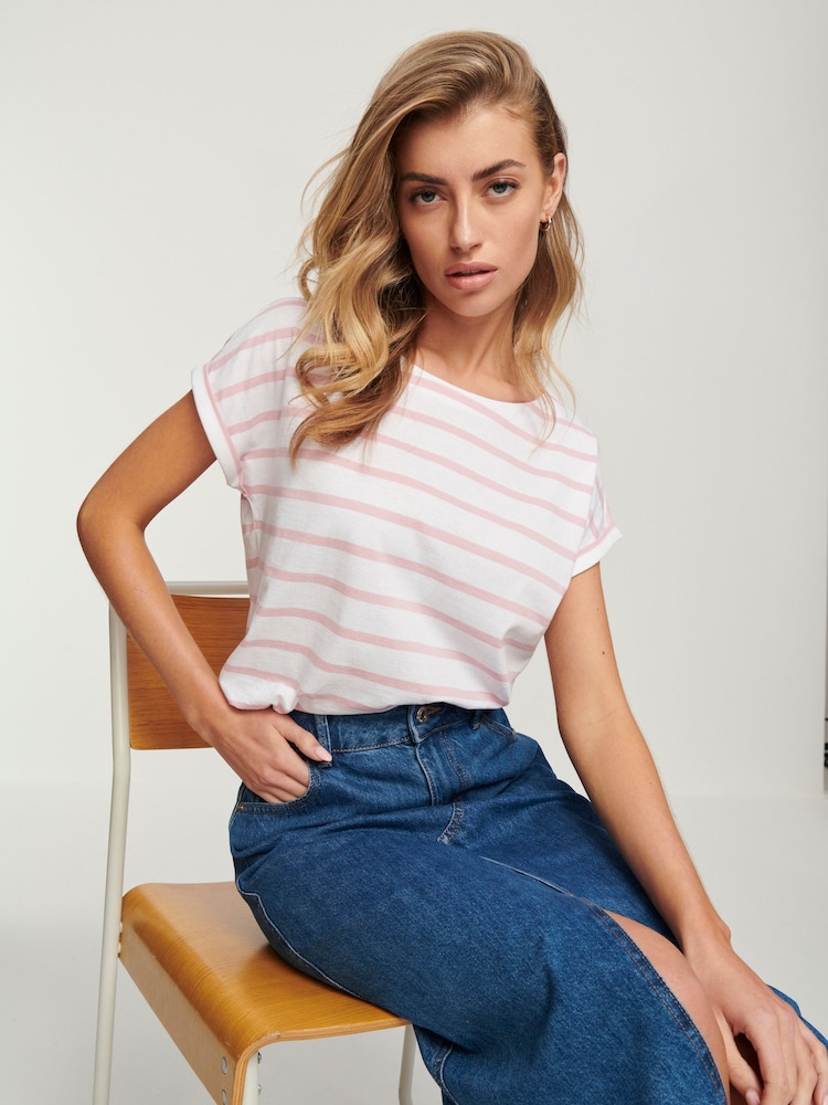 Pink Stripe Cap Sleeve T-Shirt Top - Image 3 of 7