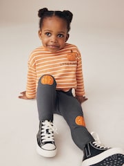 Charcoal Grey Pumpkin Embellished Leggings (3mths-7yrs) - Image 4 of 7