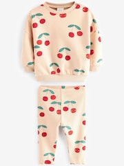 Red/Cream Cherry 2 Piece Baby Sweat & Leggings Set - Image 1 of 4