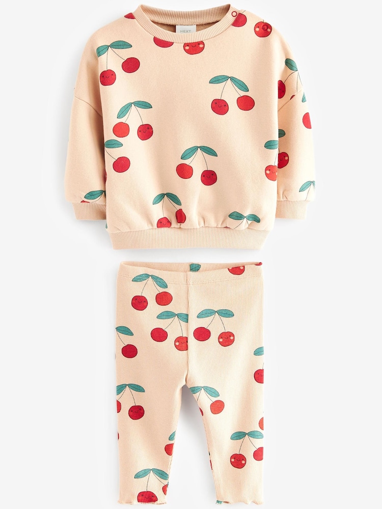 Red/Cream Cherry 2 Piece Baby Sweat & Leggings Set - Image 1 of 4