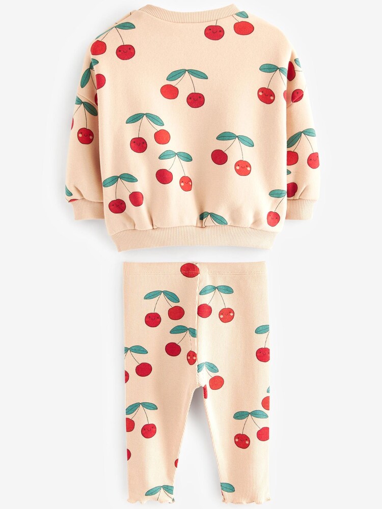 Red/Cream Cherry 2 Piece Baby Sweat & Leggings Set - Image 2 of 4