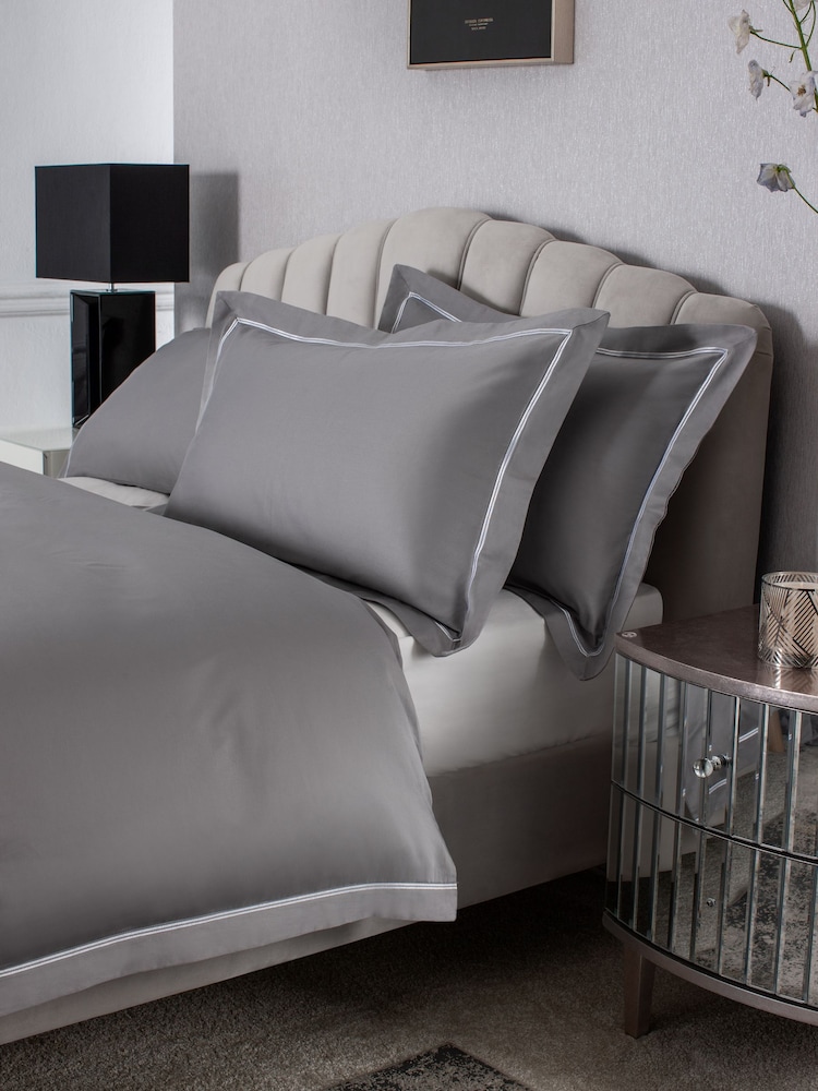 Set of 2 Grey Collection Luxe 600 Thread Count Embroidered Border 100% Cotton Pillowcases - Image 1 of 1