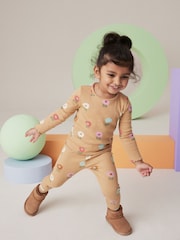 Ocker-/Creamfarbene Pastellblumen - Gerippte Jerseyleggings (3 Monate bis 7 Jahre) - Bild 1 von 6