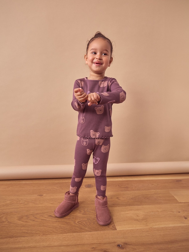 Schokoladenbraun mit Bärenmotiv - Gerippte Jerseyleggings (3 Monate bis 7 Jahre) - Bild 1 von 6 Schokoladenbraun mit Bärenmotiv - Gerippte Jerseyleggings (3 Monate bis 7 Jahre) - Bild 1 von 6