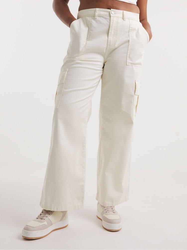 Simply Be Cream Cargo Utility Trousers - Image 1 of 4
