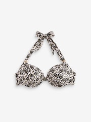 Ecru/Black Foil Woodblock Padded Shaping Wired Halter Bikini Top - Image 7 of 8