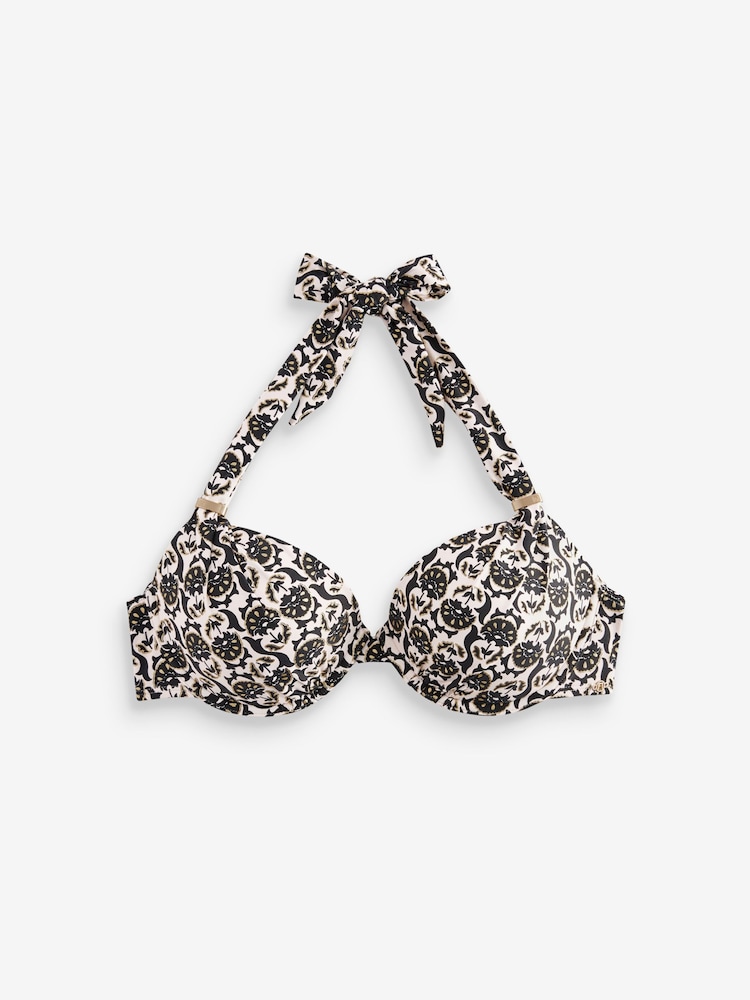 Écru/noir bois métallisé - Haut de bikini rembourré à bretelles et halter à armatures - Image 7 of 8