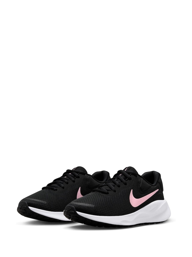 Nike Black/Pink Revolution 7 Road Running Trainers - Image 6 of 12
