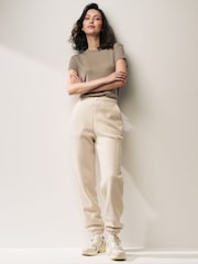 Neutral Heavyweight Brushed Fleece Lined High Waist Cuffed Joggers - Image 1 of 7