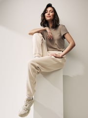 Neutral Heavyweight Brushed Fleece Lined High Waist Cuffed Joggers - Image 2 of 7