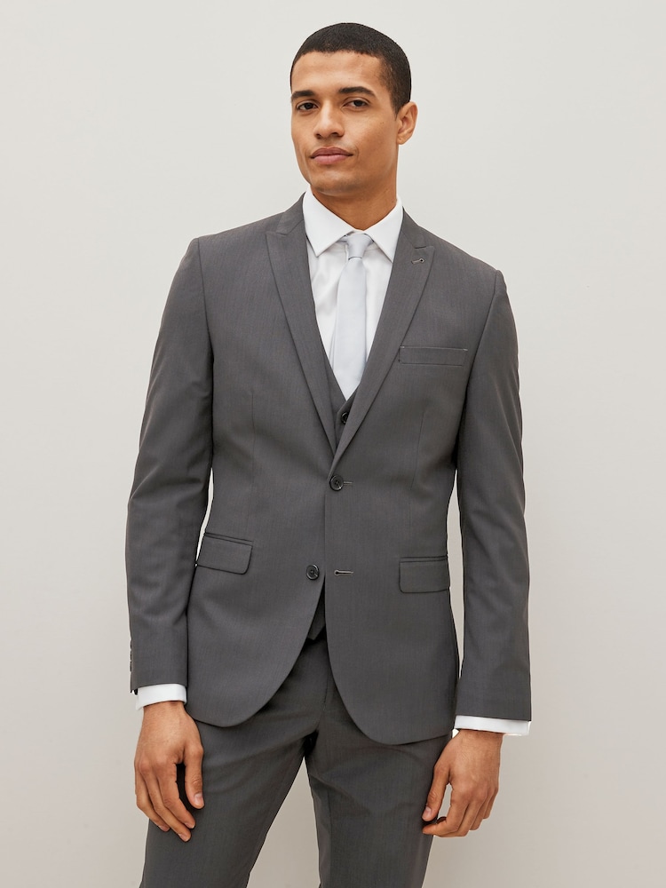 Charcoal Grey Slim Fit Two Button Suit Jacket - Image 1 of 11