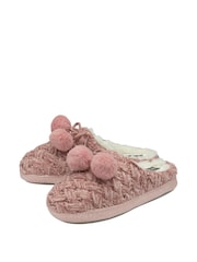 Dunlop Light Pink Ladies Knitted Closed Toe Mule Slippers - Image 2 of 4
