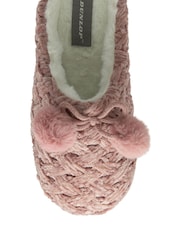 Dunlop Light Pink Ladies Knitted Closed Toe Mule Slippers - Image 4 of 4