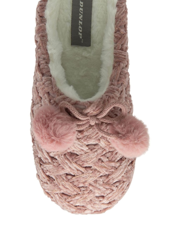 Dunlop Light Pink Ladies Knitted Closed Toe Mule Slippers - Image 4 of 4