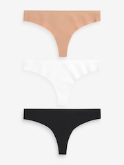 Black/White/Praline Nude Thong No VPL Comfort Knickers 3 Pack - Image 1 of 4