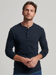 Superdry Eclipse Navy Cotton Vintage Logo Embroidered Henley Top - Image 1 of 5