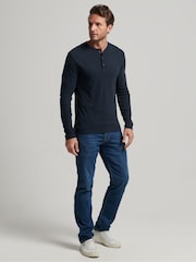 Superdry Eclipse Navy Cotton Vintage Logo Embroidered Henley Top - Image 2 of 5