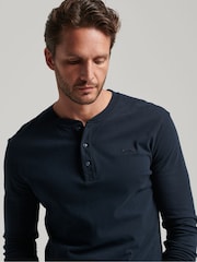 Superdry Eclipse Navy Cotton Vintage Logo Embroidered Henley Top - Image 3 of 5