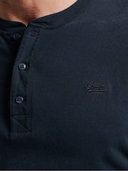 Superdry Eclipse Navy Cotton Vintage Logo Embroidered Henley Top - Image 4 of 5