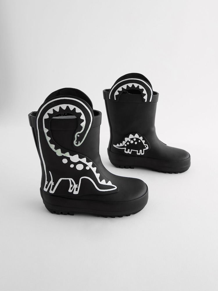 Black Colour Changing Dinosaur Handle Pull-On Wellies - Image 1 of 7