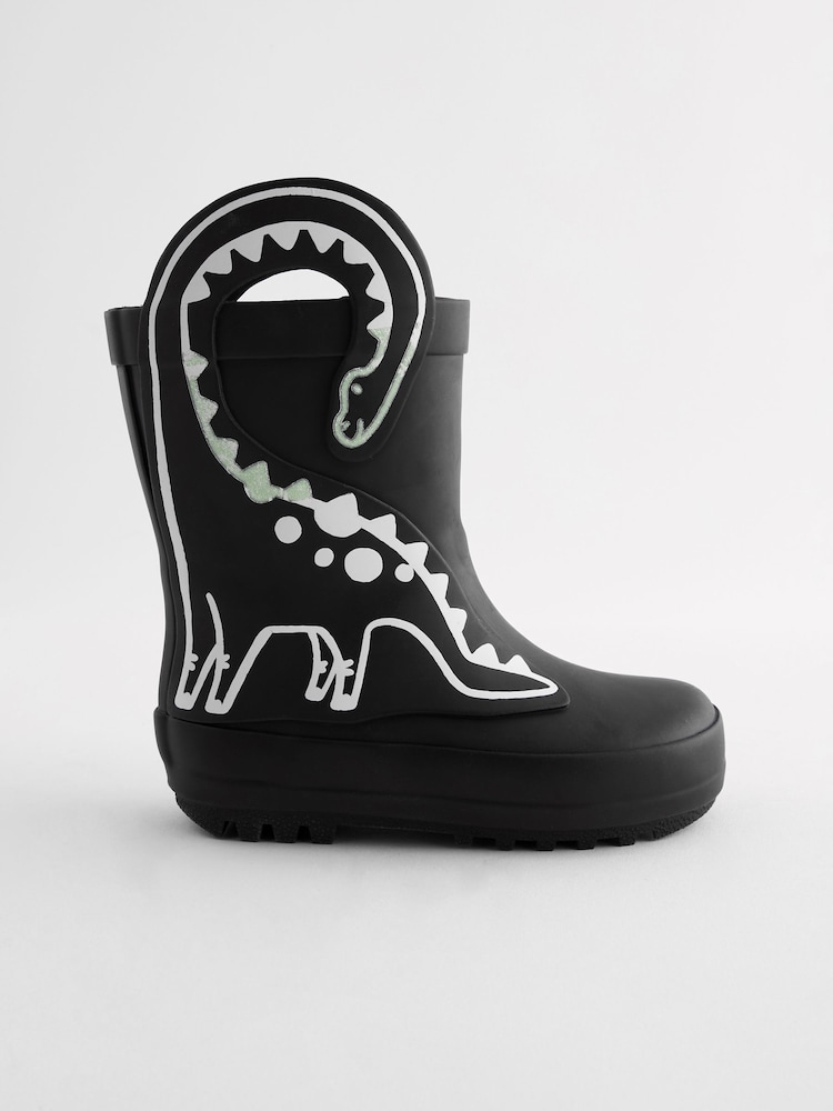Black Colour Changing Dinosaur Handle Pull-On Wellies - Image 2 of 7