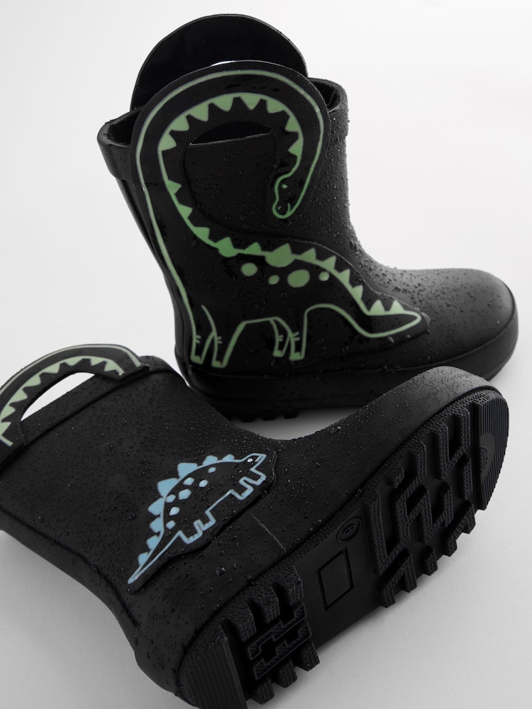 Black Colour Changing Dinosaur Handle Pull-On Wellies - Image 3 of 7