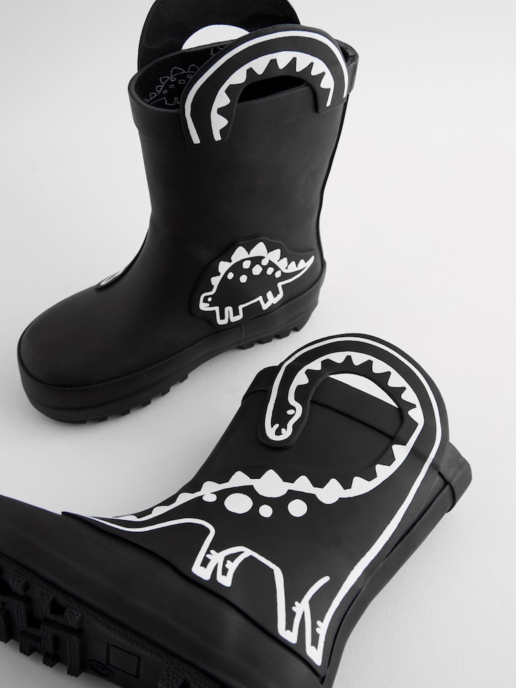 Black Colour Changing Dinosaur Handle Pull-On Wellies - Image 4 of 7