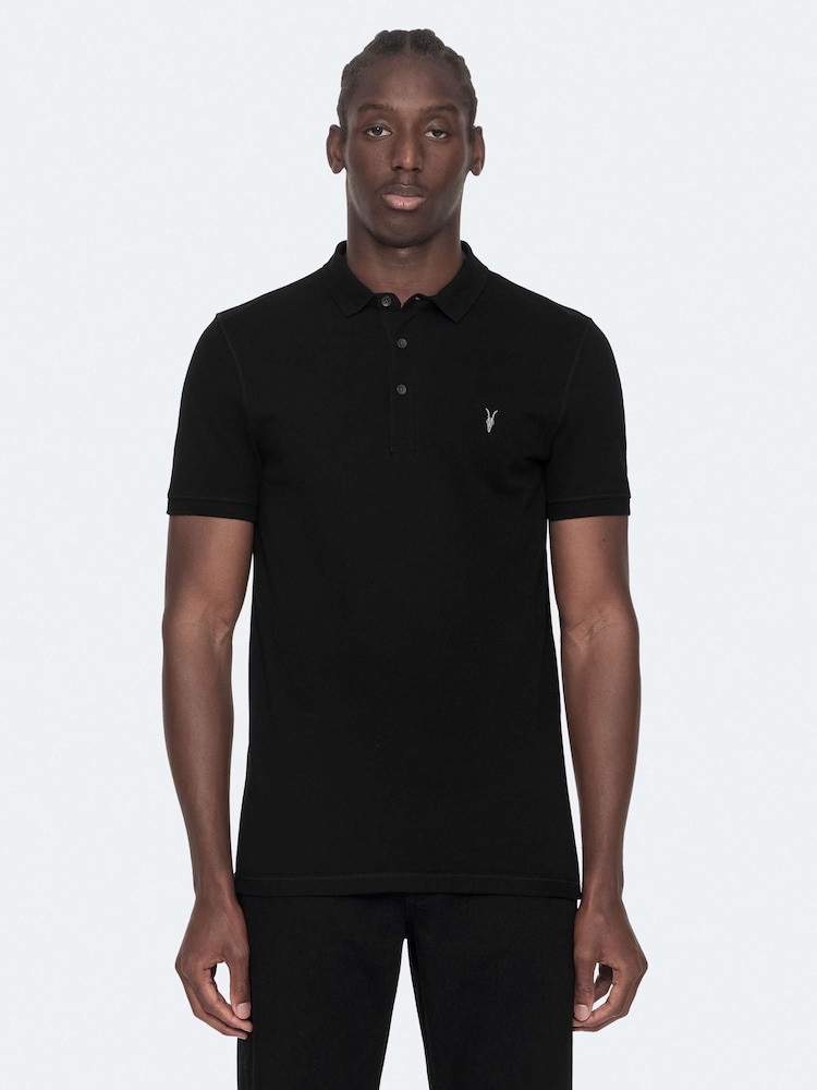 AllSaints Black Reform Short Sleeve Polo Top - Image 1 of 8