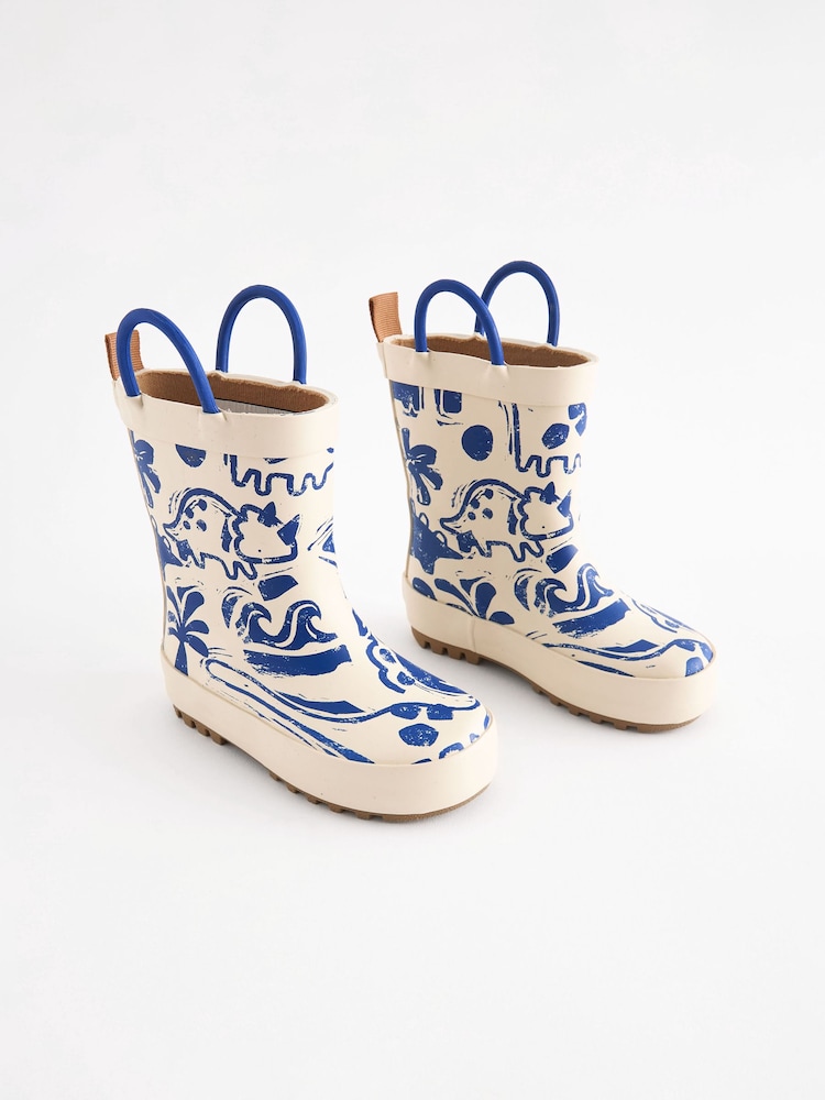 Cream Dinosaur Handle Pull-On Wellies - Image 1 of 5