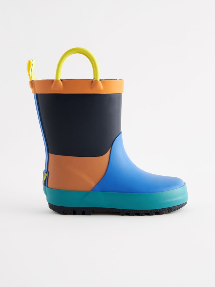 Blau/Orange mit Blockfarben - Gummistiefel zum Überziehen mit Griff - Bild 2 von 5 Blau/Orange mit Blockfarben - Gummistiefel zum Überziehen mit Griff - Bild 2 von 5