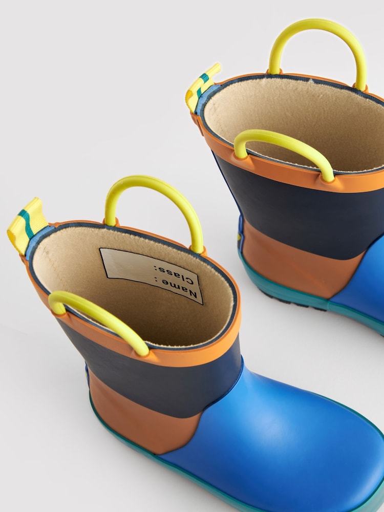 Blue/Orange Colourblock Handle Pull-On Wellies - Image 3 of 5