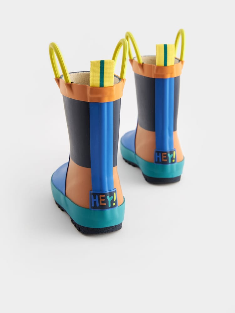 Blue/Orange Colourblock Handle Pull-On Wellies - Image 4 of 5