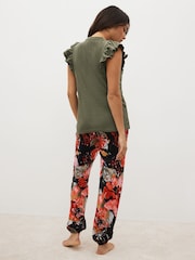 Khaki/Red Floral Cotton Pyjamas - Image 3 of 9